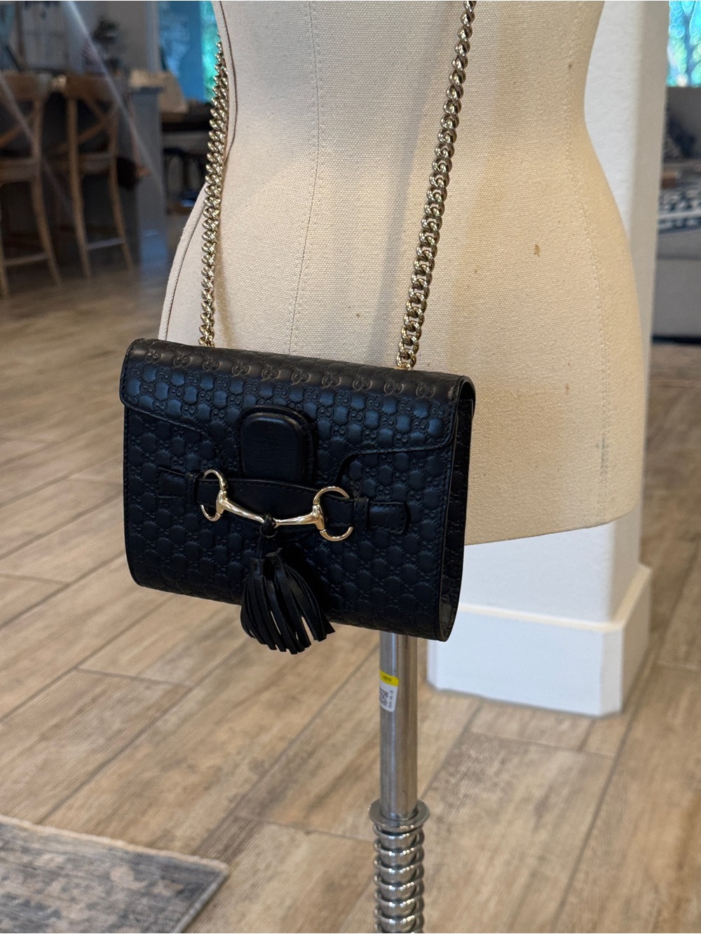 Gucci Emily Black Embossed GG Guccissima Crossbody with Gold Horsebit and Tassel - Picture 2 of 16